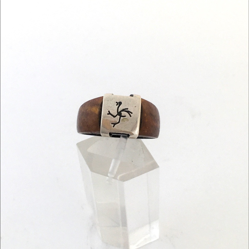 Boho Coconut wood sterling silver motif ring
